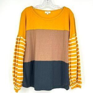 Umgee Colorblock Long Sleeve Shirt Size Large Cotton Casual Workwear Cozy